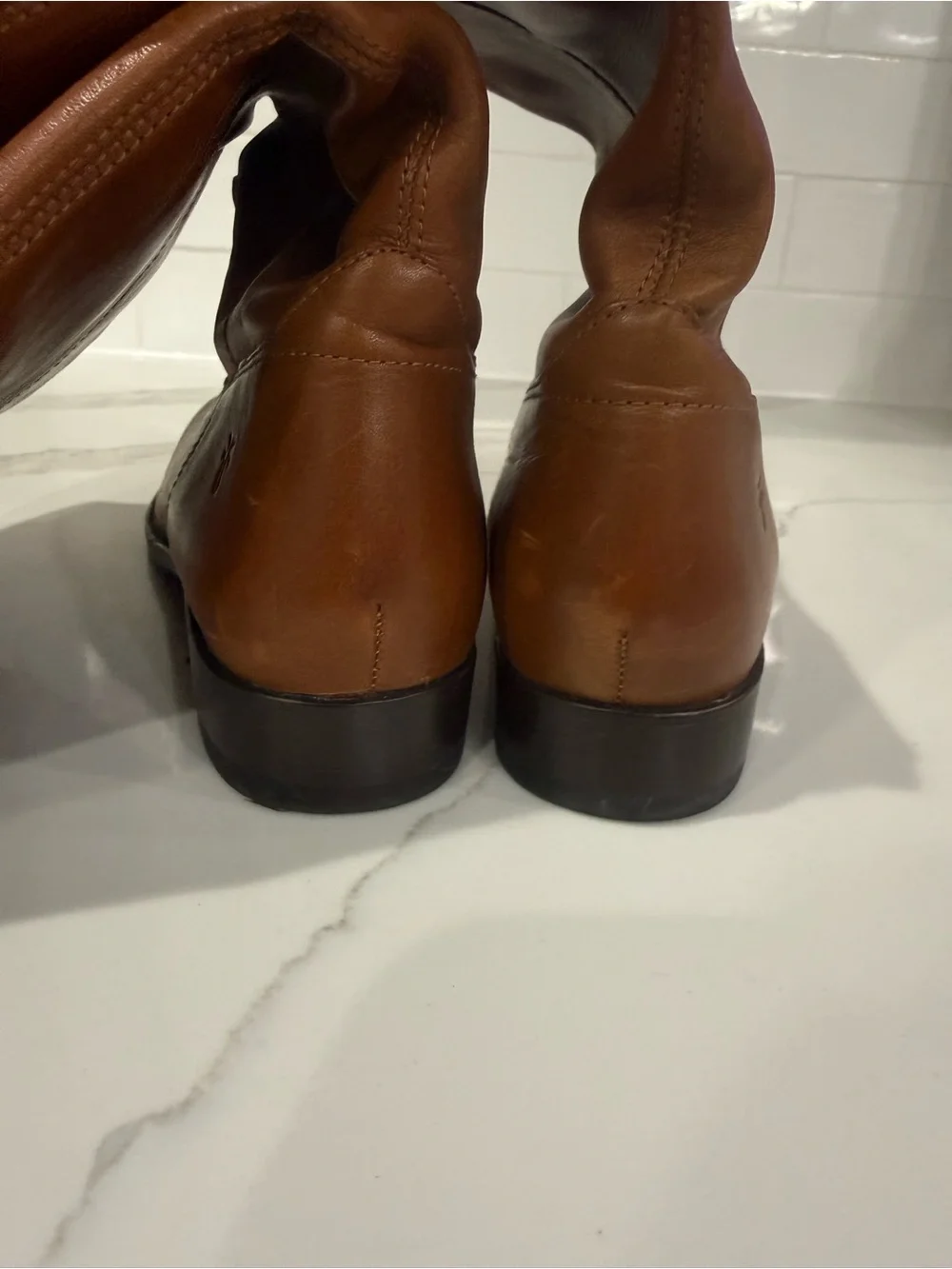 Frye Tall Leather Riding Boots in Cognac Brown